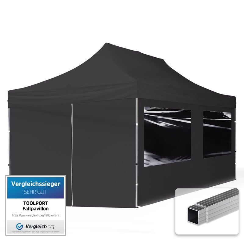 foto del prodotto gazebo pieghevole giardino 3x6m 4 laterali alluminio telo idrorepellente padiglione mercati sagre nero