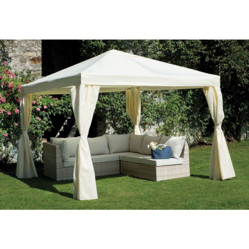 foto del prodotto gazebo quadrato 3x3 m con struttura in ferro bianco e telo di copertura ecr mezzola