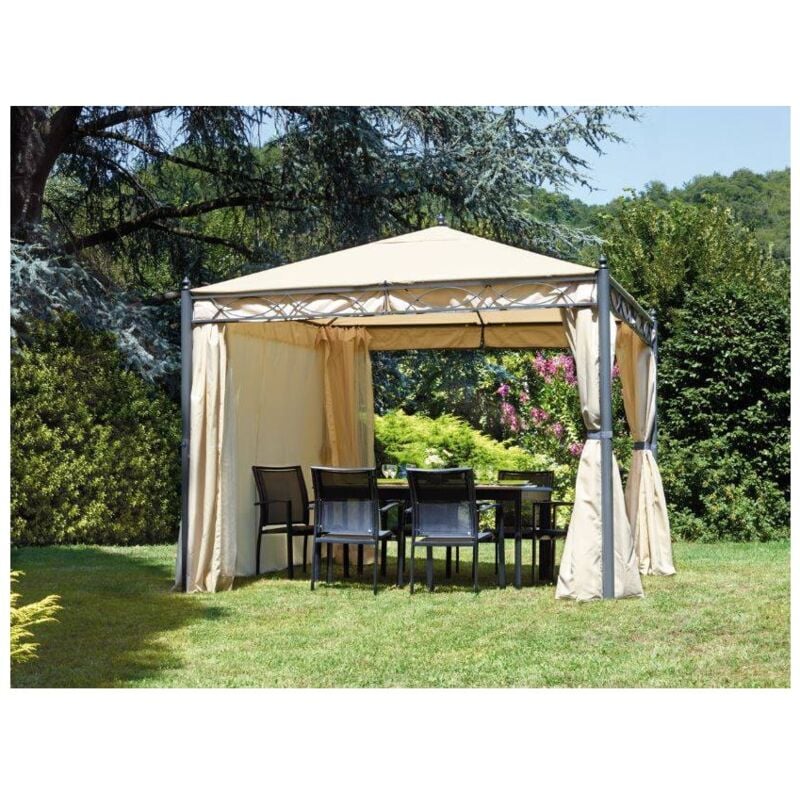 foto del prodotto gazebo quadrato 3x3 metri in ferro antracite con copertura color sabbia varese