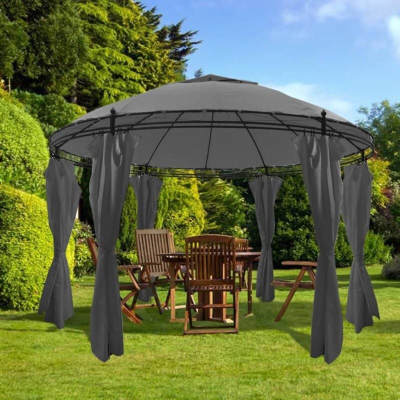 foto del prodotto gazebo rotondo con tende 3.5 x 2.7 m elegante vari colori colore antracite