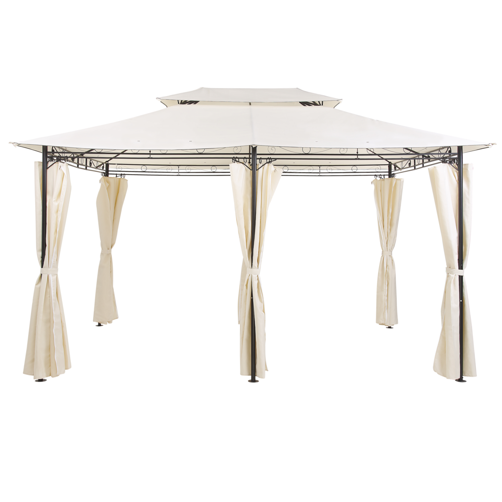 foto del prodotto gazebo tessuto beige struttura in acciaio nero 300 x 400 cm tende da giardino