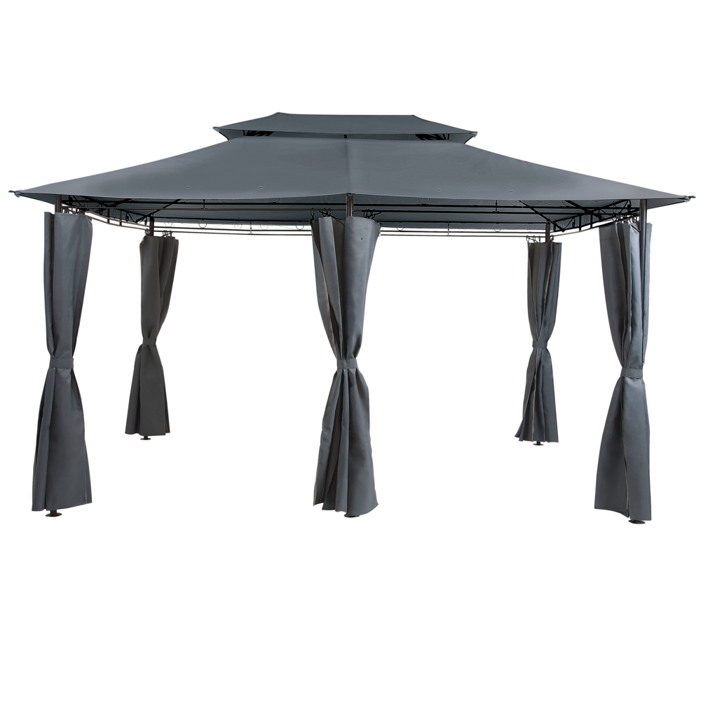 foto del prodotto gazebo tessuto grigio scuro telaio acciaio nero 300 x 400 cm tende da giardino