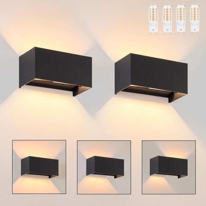foto del prodotto gbly 2 pezzi lampade da parete per interni lampada da parete a led nera per esterni, ip65 impermeabile, luce bianca calda regolabile g9,