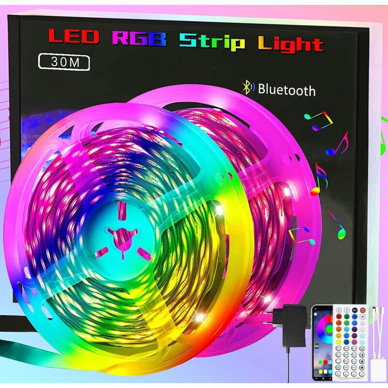 foto del prodotto gbly 2x15m bande led bluetooth autocollante rgb avec contr le via une application, ruban lumineux led synchronis avec une sensibilit musicale