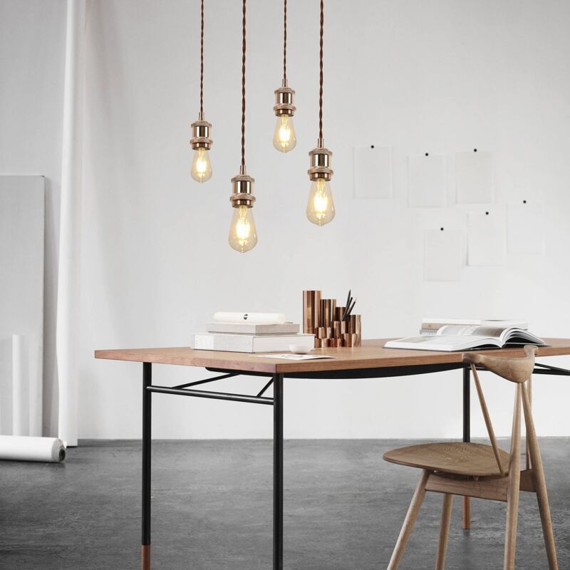 foto del prodotto gbly 4 pezzi lampada a sospensione e27 sospensione leggera e27 moderna con cavo in oro rosa con cavo da 1,3 m industriale con baldacchino anello a