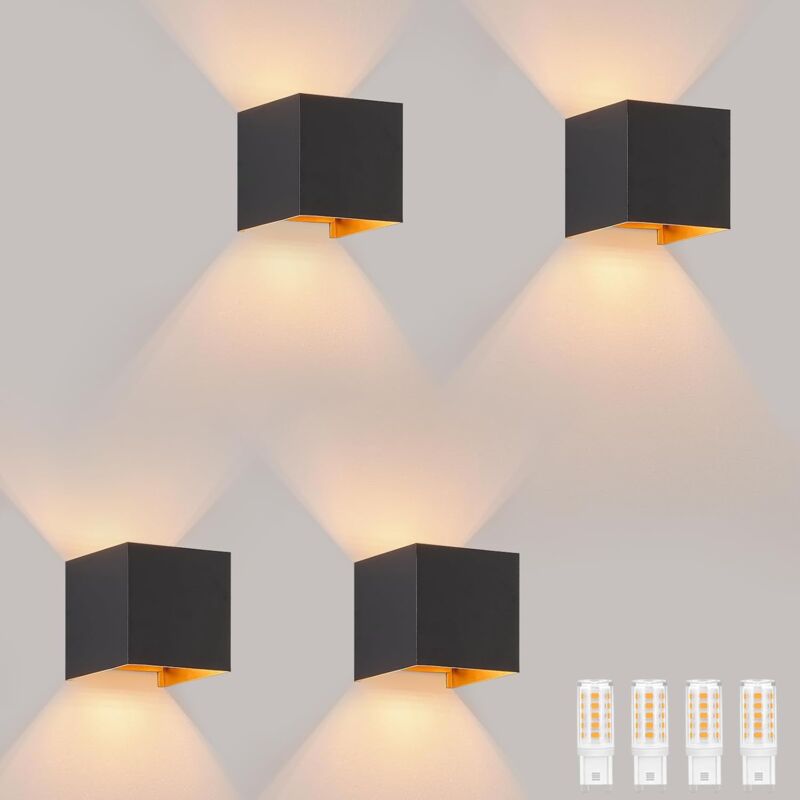 foto del prodotto gbly 4 pezzi lampade da parete a led nere lampada da esterno, illuminazione interna ascendente e discendente, ip65 impermeabile, regolabile con