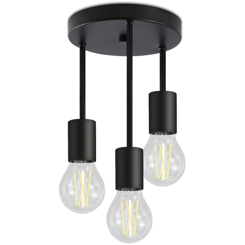 foto del prodotto gbly apparecchio da soffitto vintage nero lampada sospesa a 3 punti e27 con 3 punti di luce, lampada industriale per sala da pranzo, cucina,