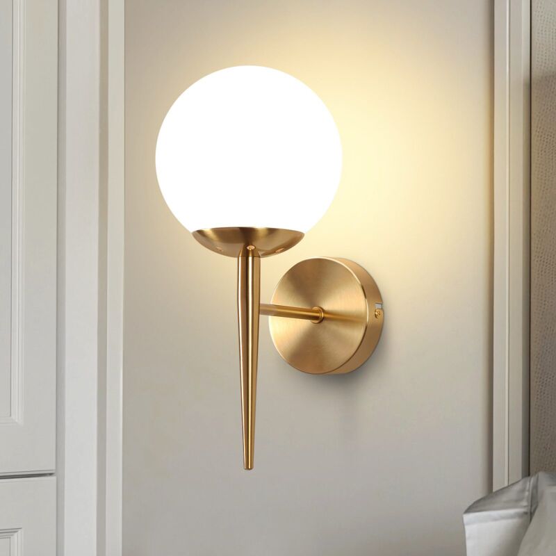 foto del prodotto gbly applique murale interna illuminazione da parete, sfera di vetro, scala, oro vintage, lampada da corridoio, bagno, paralume in vetro, design