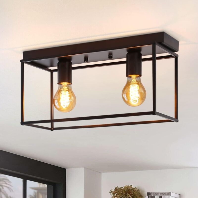 foto del prodotto gbly e27 plafoniera retr lampada da ingresso industriale nera per camera da letto soggiorno lampada vintage in metallo con 2 lampadine