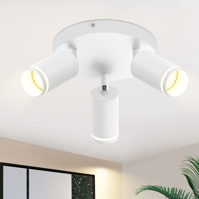 foto del prodotto gbly faretti da soffitto a led faretto da parete orientabile gu10 bianco, 3 lampade, faretto da soffitto rotondo in metallo per interni, per