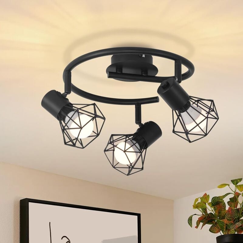foto del prodotto gbly faretti da soffitto rotondi 3 lampade faretto da soffitto e14 nero retr orientabile metallo industriale per camera da letto soggiorno