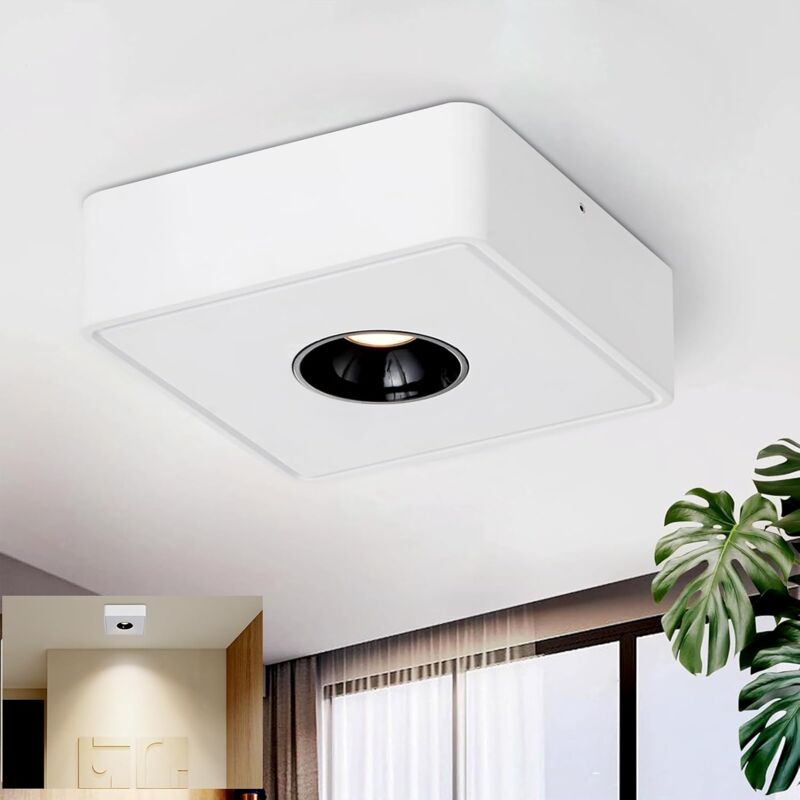 foto del prodotto gbly faretto a superficie quadrato, 132x132 mm, bianco, 7w faretto a soffitto, faretto a soffitto in alluminio, illuminazione a soffitto, 3000