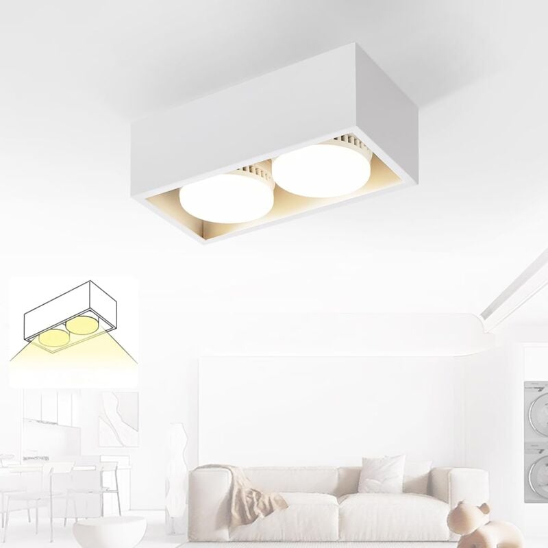 foto del prodotto gbly faretto da incasso per soffitto led faretto da soffitto a led bianco con 2 faretti orientabili, design moderno, quadrato, con faretto gx53,