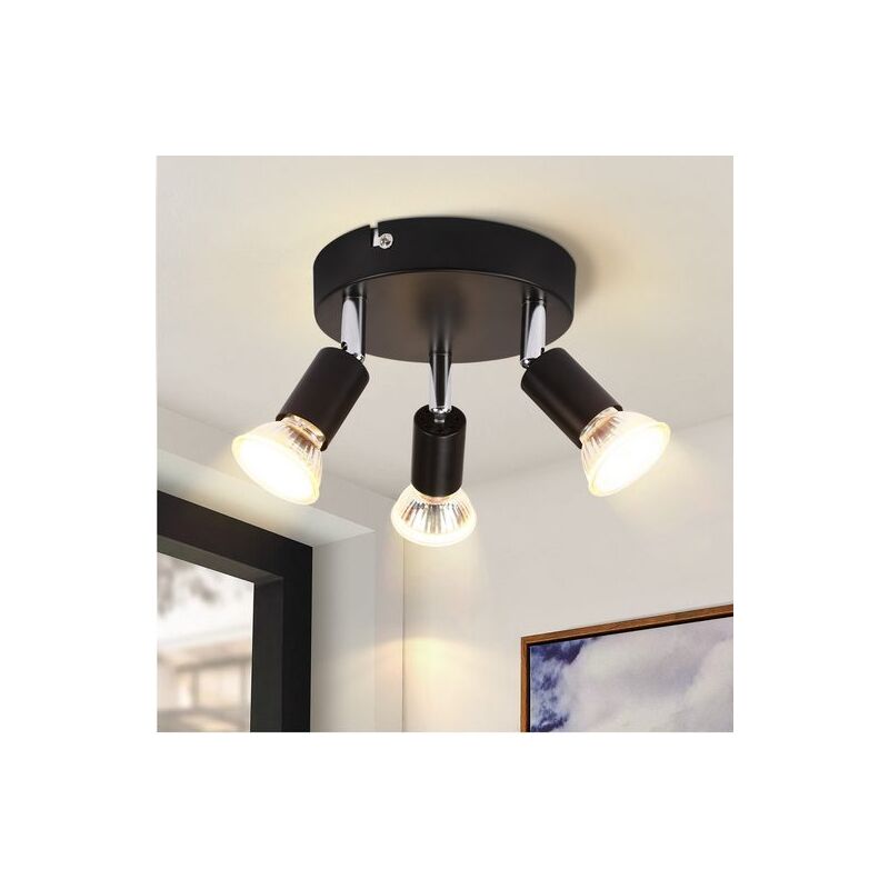 foto del prodotto gbly faretto da soffitto 3 fiamme nero moderna plafoniera gu10, orientabile 350 , senza lampadina, soggiorno camera da letto corridoio