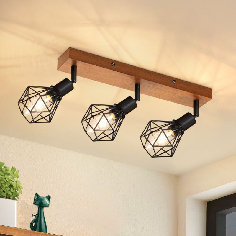 foto del prodotto gbly faretto da soffitto 35 9 17cm, 350 orientabile base 3 prese, e14 max.25w faretto da soffitto in legno e metallo per soggiorno camera da letto