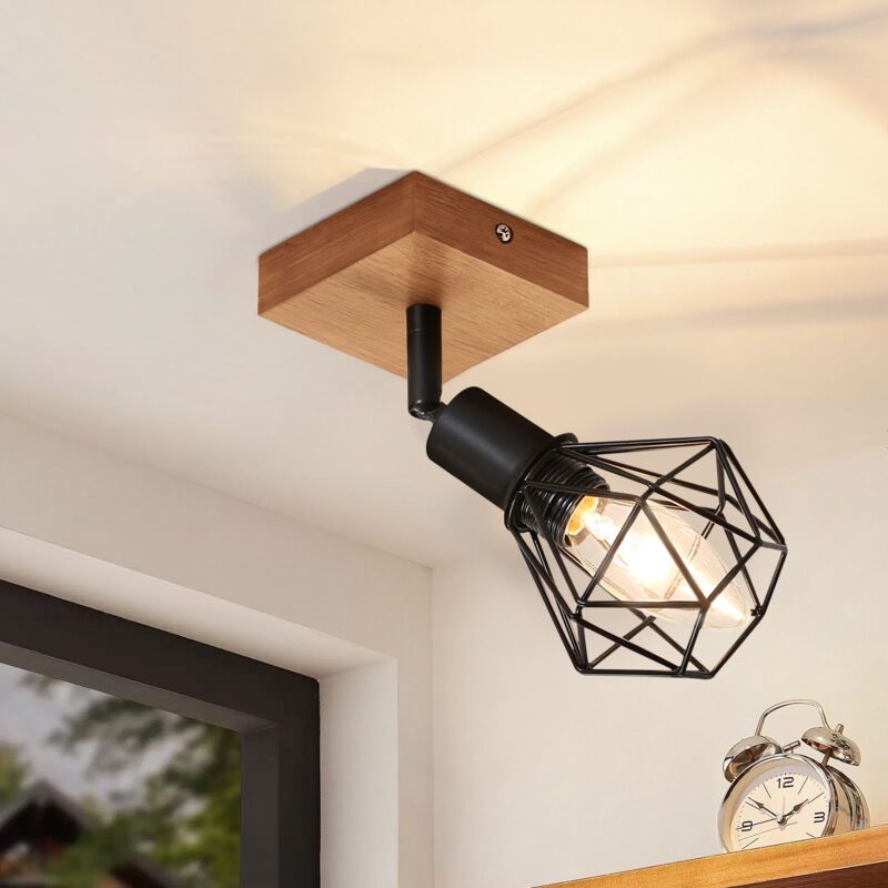 foto del prodotto gbly faretto da soffitto 9 9 15cm, 350 orientabile base 1 presa, e14 max.40w faretto da soffitto in legno e metallo per soggiorno camera da letto