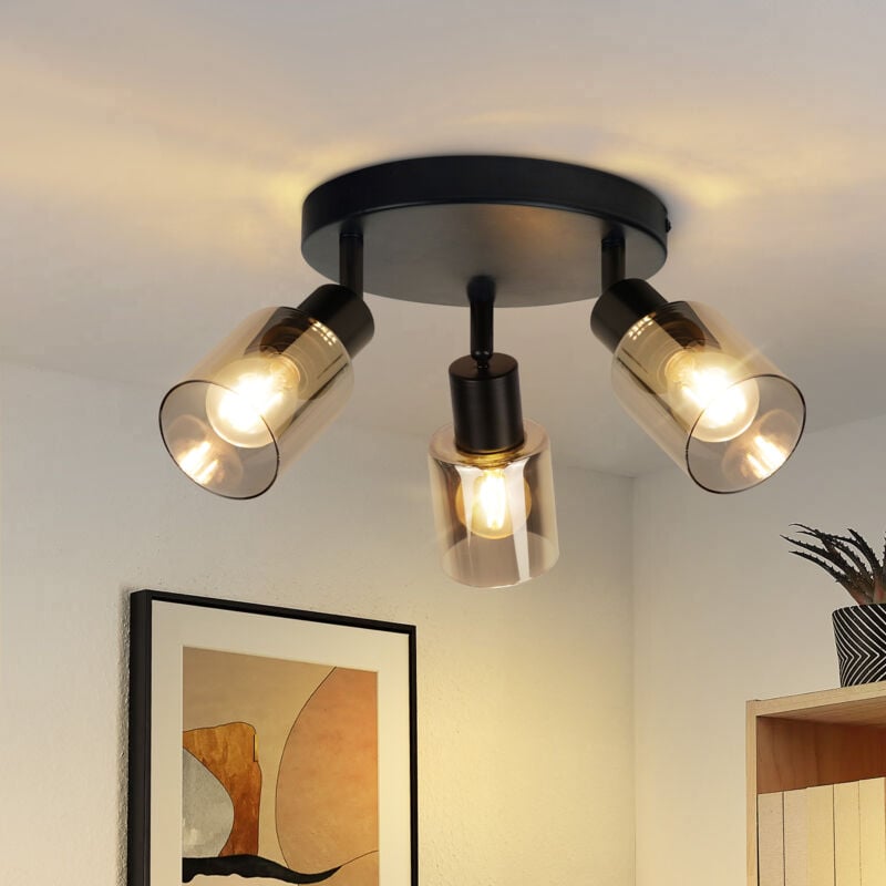foto del prodotto gbly faretto da soffitto a 3 luci nero lampada da soffitto vintage, e14, faretto da soffitto industriale, faretto da corridoio in vetro e metallo,