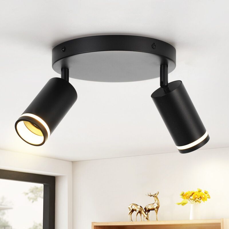 foto del prodotto gbly faretto da soffitto a led nero faretto da soffitto a 2 luci gu10, faretto da parete orientabile, faretto da soffitto rotondo in metallo per