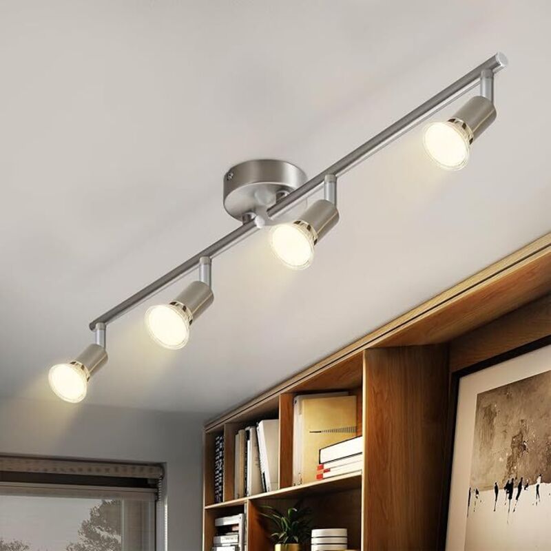 foto del prodotto gbly faretto da soffitto led 4 spot orientabili e inclinabili , gu10 , cromo , moderno , plafoniere interna a soffitto led cucina camera da letto