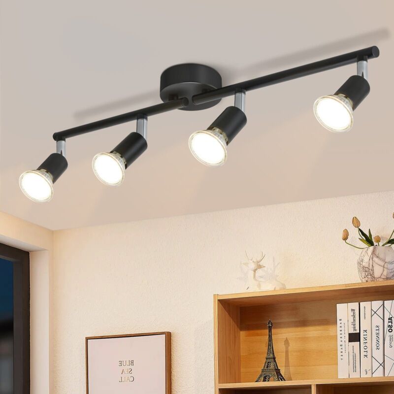 foto del prodotto gbly faretto da soffitto led 4 spot orientabili e inclinabili , gu10 , spot a soffitto , nera, moderno , illuminazione interna a soffitto led