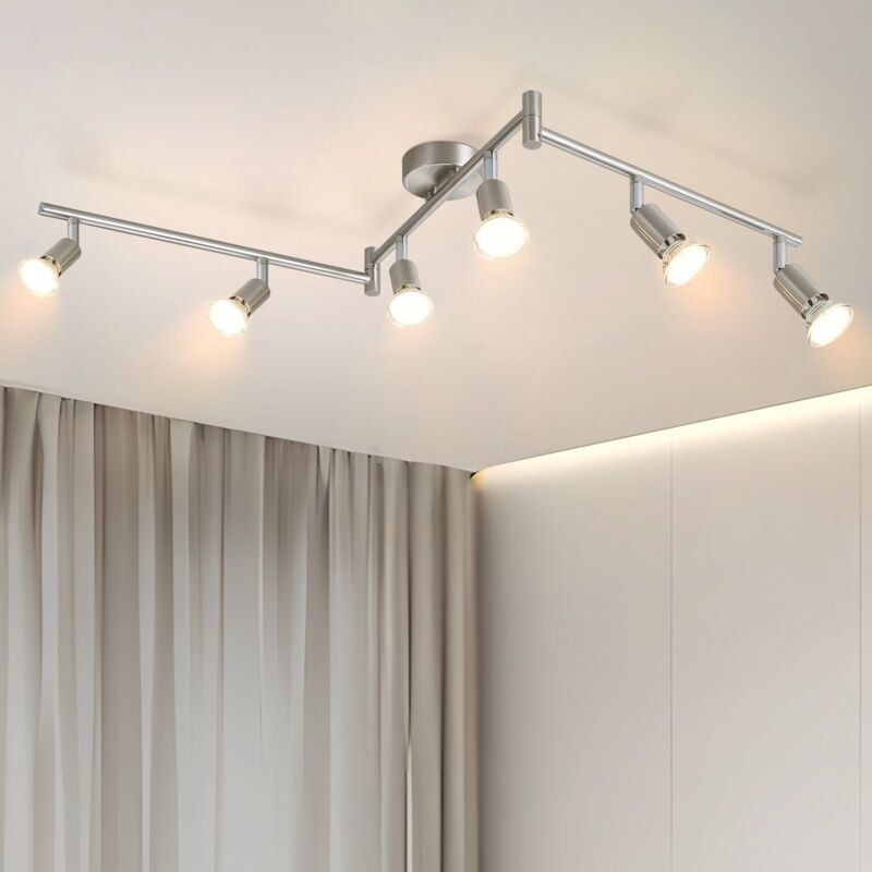 foto del prodotto gbly faretto da soffitto led 6 spot orientabili e inclinabili , gu10 , cromo , moderno , plafoniere interna a soffitto led cucina camera da letto