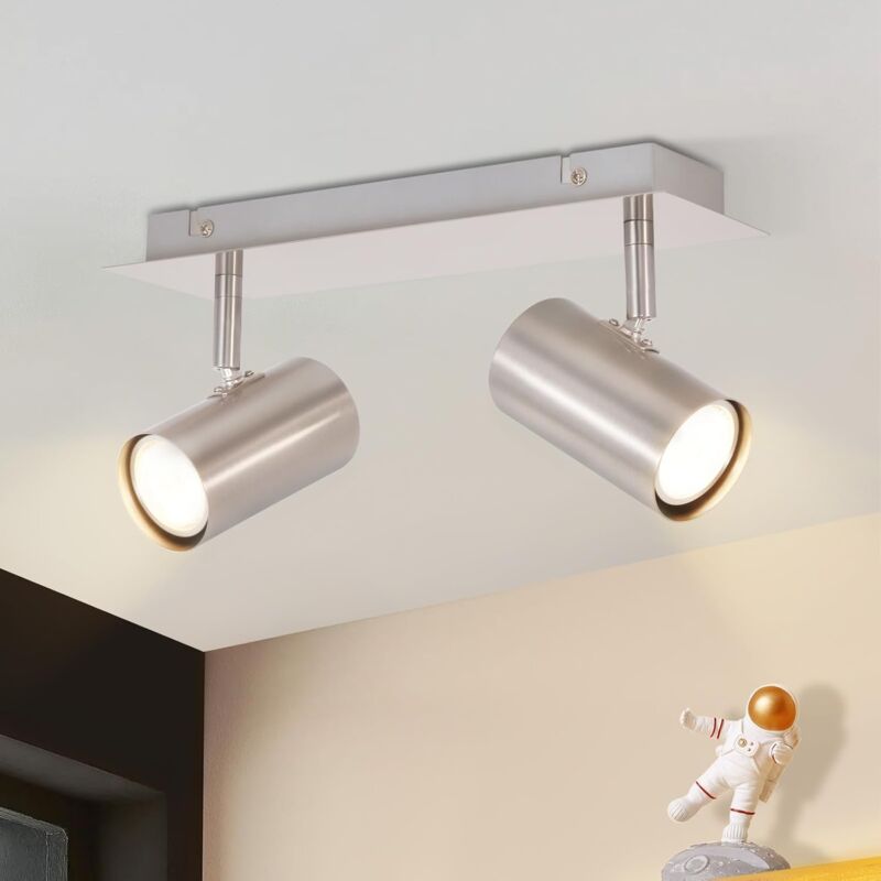 foto del prodotto gbly faretto da soffitto led con 2 lampade gu10 faretto da soffitto in nichel orientabile a 330 , moderna lampada da soffitto per interni, senza