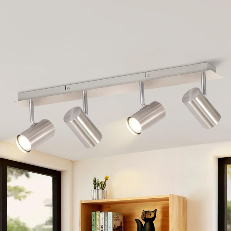 foto del prodotto gbly faretto da soffitto led con 4 lampade gu10 faretto da soffitto in nichel orientabile a 330 , moderna lampada da soffitto per interni, senza