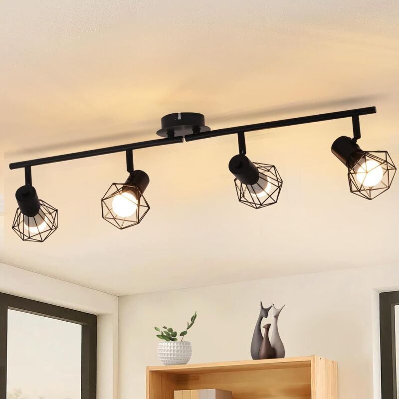 foto del prodotto gbly faretto da soffitto nera soggiorno sala da pranzo illuminazione retr gabbia faretto regolabile 4x prese e14 ruotabili 350 lampada ruotabile