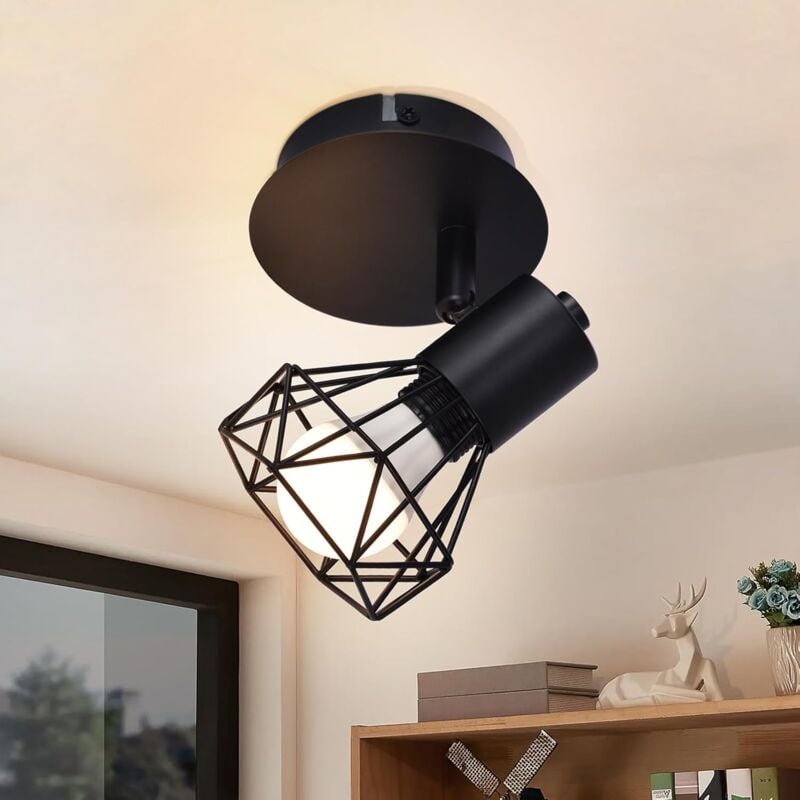 foto del prodotto gbly faretto da soffitto nero in stile retr con 1 lampada e14 regolabile per cucina, camera da letto, soggiorno, studio, ecc. regolabile a 350 .