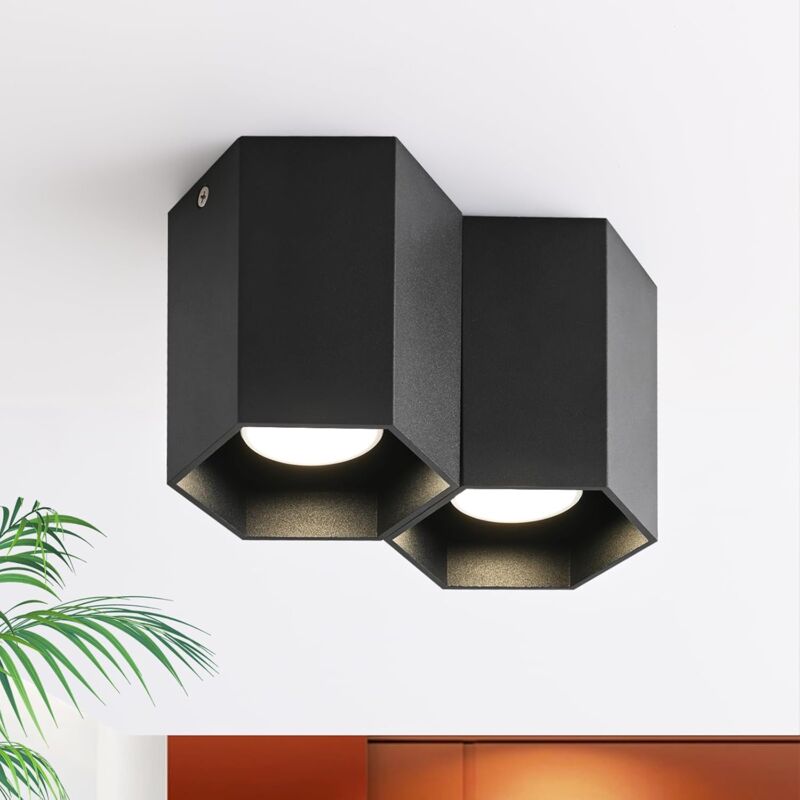 foto del prodotto gbly faretto da soffitto nero spot da superficie gu10 faretto da superficie 2 fiamme spot da superficie lampada da soffitto da superficie per bar
