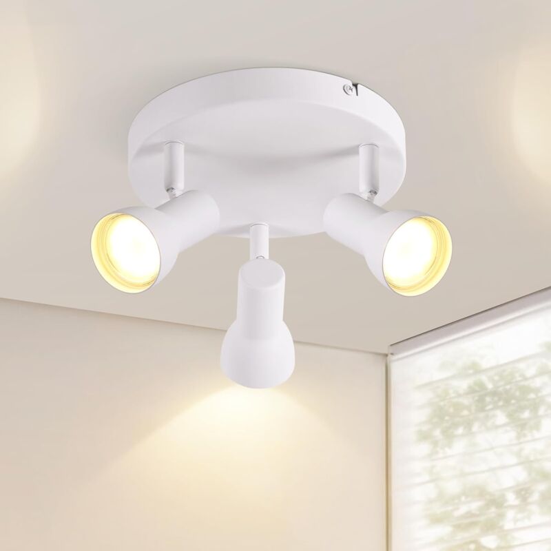 foto del prodotto gbly faretto da soffitto per corridoio a 3 luci. moderna plafoniera rotonda, per interni, bianca, metallo, gu10, orientabile, per camera da letto,