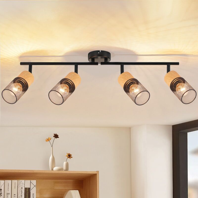 foto del prodotto gbly faretto da soffitto plafoniera 4 lampadine plafoniera vintage faretti in legno orientabili a 350 lampada da cucina e14 faretto da parete