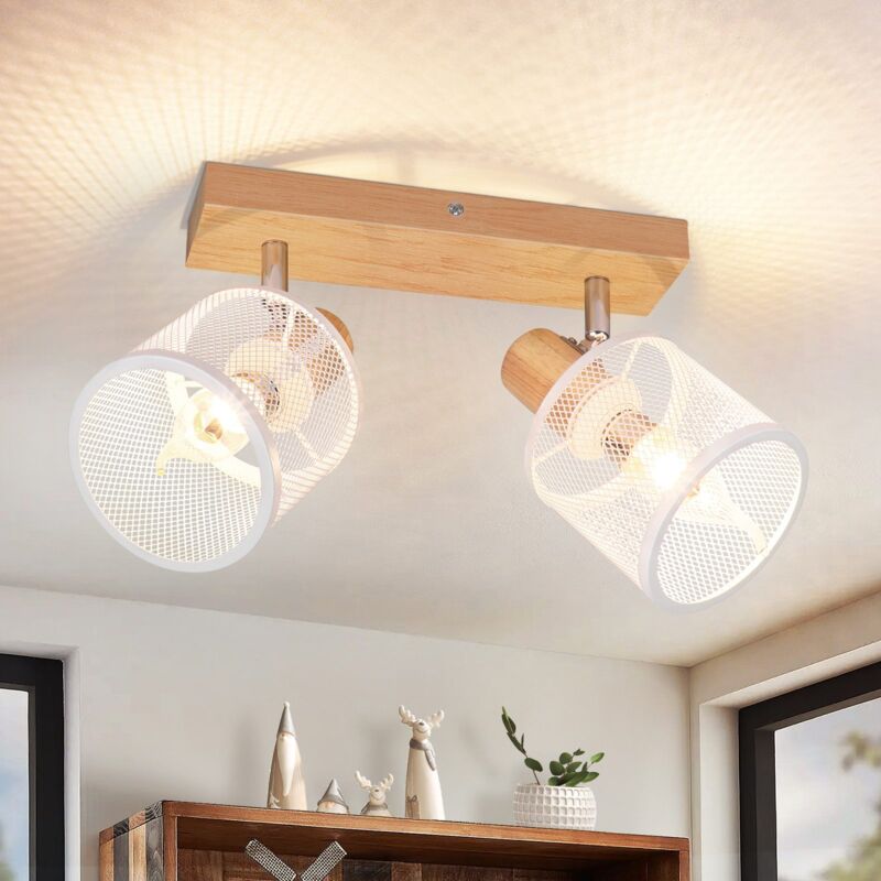 foto del prodotto gbly faretto da soffitto plafoniera in legno bianco e14 plafoniera orientabile 350 2 lampadine max 25w lampada moderna da soggiorno per soggiorno