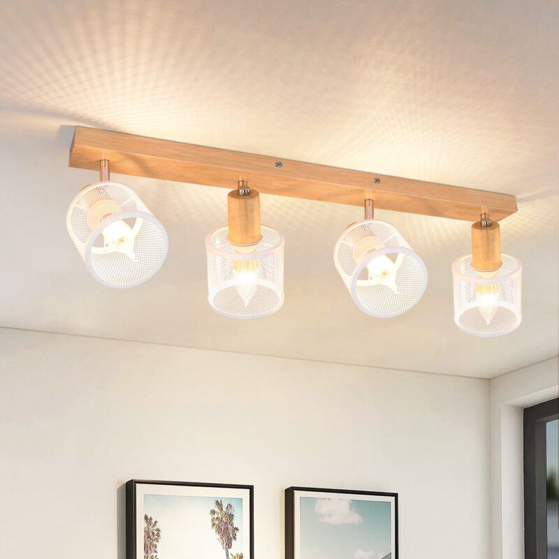foto del prodotto gbly faretto da soffitto plafoniera in legno bianco e14 plafoniera orientabile 350 4 lampadine max 25w lampada moderna da soggiorno per soggiorno