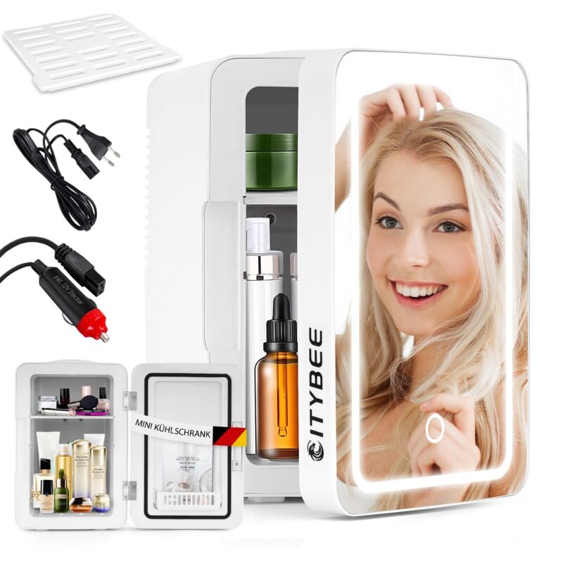 foto del prodotto gbly frigorifero piccolo mini frigo 6l frigoriferi piccoli 12v 230v funziona silenziosamente con specchio illuminazione a led frigorifero per