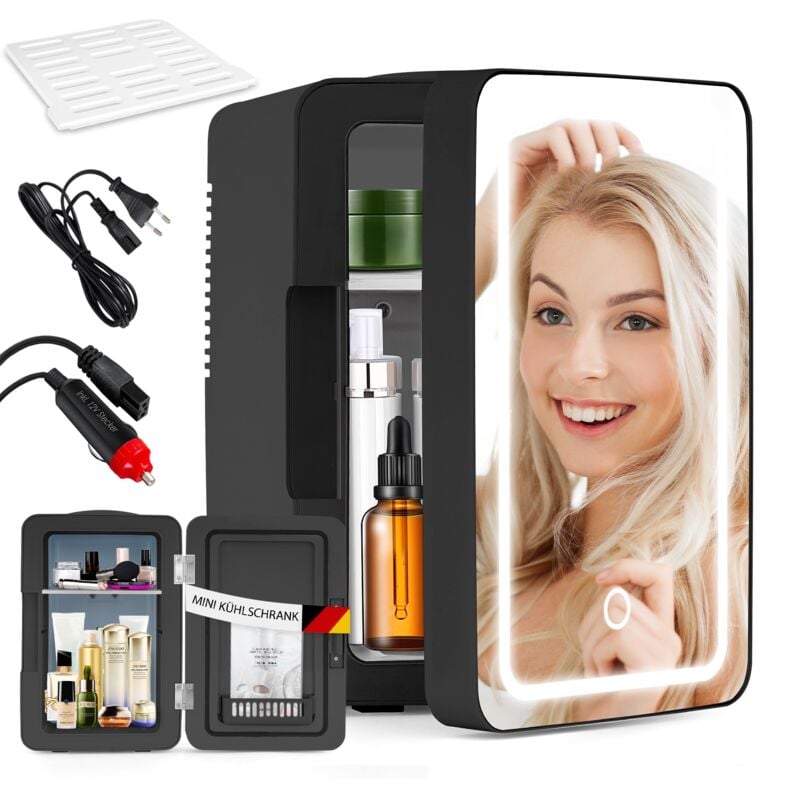 foto del prodotto gbly frigorifero piccolo mini frigo 6l frigoriferi piccoli 12v 230v funziona silenziosamente con specchio illuminazione a led frigorifero per