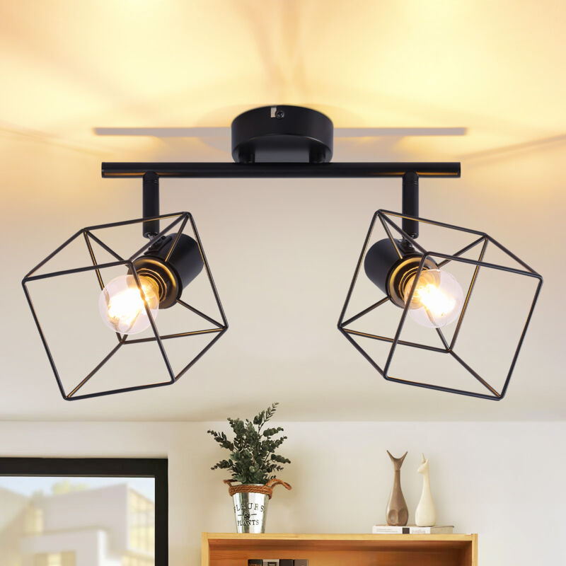foto del prodotto gbly impianto di luce da soffitto spot di soffitto a due lampadine nero impianto di luce e14 orientabile a 350 lampada vintage spot di soffitto