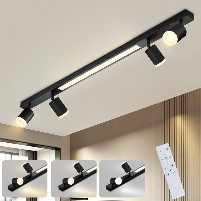 foto del prodotto gbly lampada a led per soffitto spot nera lampada per soffitto a 4 flamme regolabile in luminosit da 3000k a 6500k con telecomando, spot per