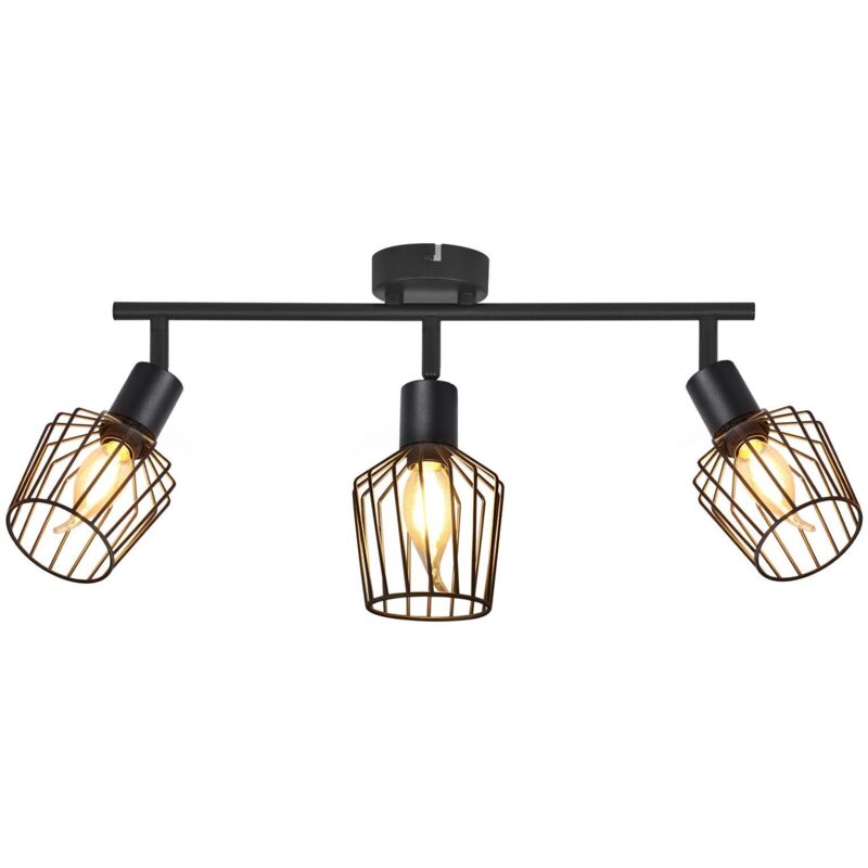 foto del prodotto gbly lampada a plafoniera a spot e14 a 3 fiamme lampada a plafoniera in metallo nero ruotabile e inclinabile, spot per salone, lampada per