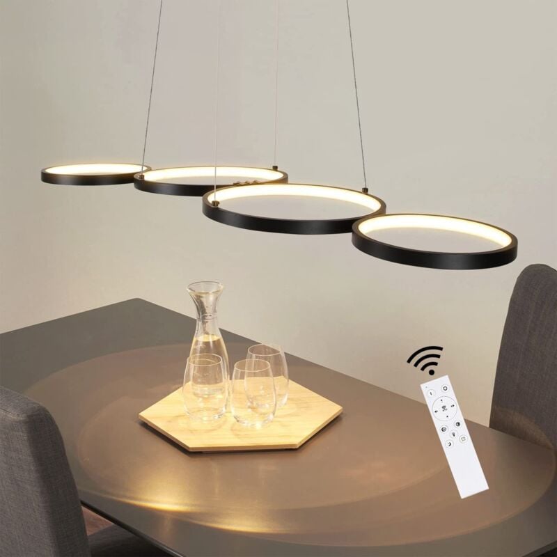 foto del prodotto gbly lampada a sospensione a led lampada a sospensione bianca da 88 cm, design moderno a 4 anelli, lampadari dimmerabili con telecomando, lampada