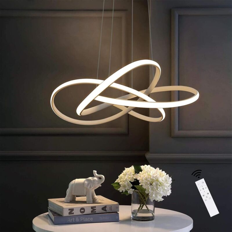 foto del prodotto gbly lampada a sospensione a led tavolo da pranzo in bianco moderno 62cm anelli lampadario soggiorno 68w dimmerabile con telecomando illuminazione