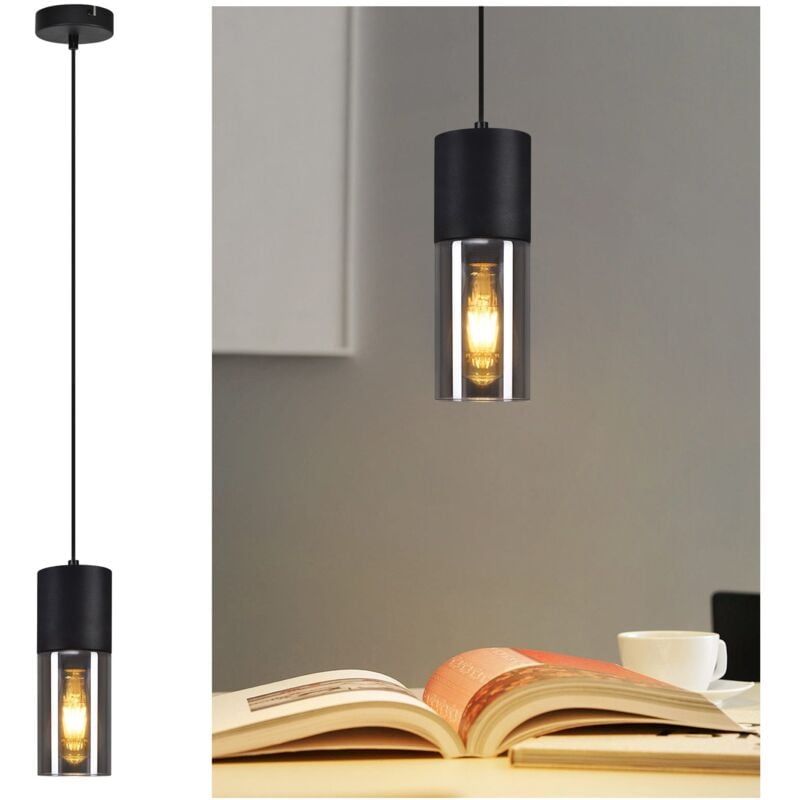 foto del prodotto gbly lampada a sospensione da pranzo nera lampada a sospensione da cucina e27 vetro nero metallo, lampada a sospensione a 1 fiamma industria