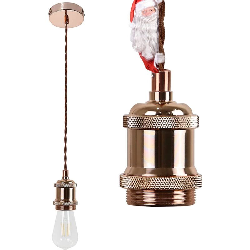 foto del prodotto gbly lampada a sospensione e27 sospensione leggera e27 moderna con cavo in oro rosa con cavo da 1,3 m industriale con baldacchino anello a vite