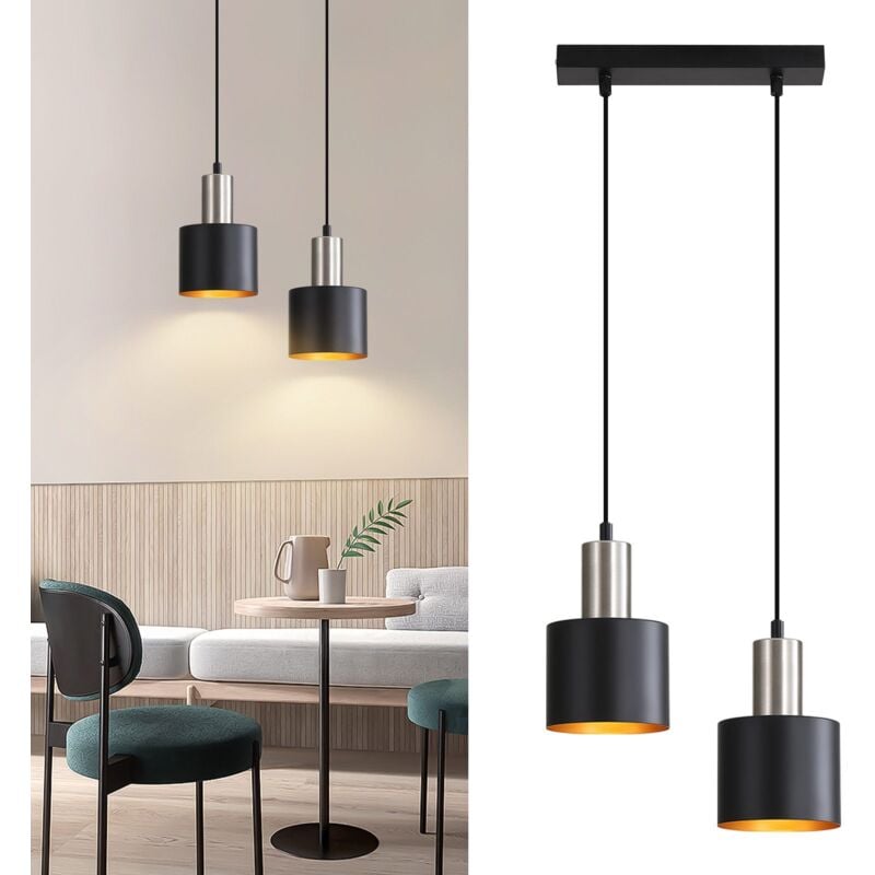 immagine 0 del prodotto gbly lampada a sospensione e27 vintage lampada da cucina a sospensione 2 lampadine nera dorata isola della cucina lampada industriale regolabile in