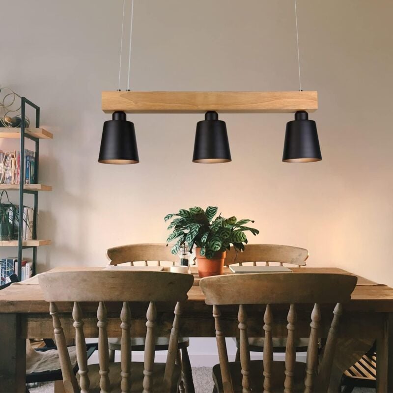 foto del prodotto gbly lampada a sospensione in legno 3 lampadine e27 max.25w 70x14x23cm bianco caldo vintage sospensione regolabile in altezza per sala da pranzo