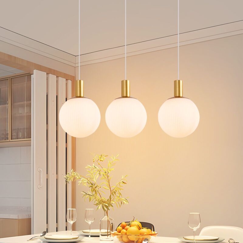 foto del prodotto gbly lampada a sospensione in vetro e27 lampada a sospensione in oro 3 lampadine lampada da tavolo da pranzo lampada a sospensione moderna