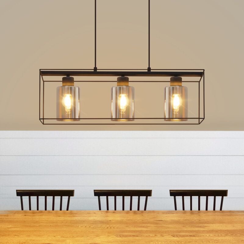 foto del prodotto gbly lampada a sospensione lampada a sospensione vintage nera per sala da pranzo a 3 fiamme regolabile in altezza in vetro e27 lampada a