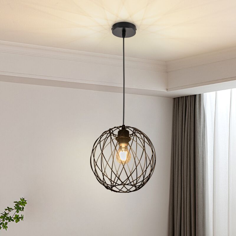 foto del prodotto gbly lampada a sospensione nera rotonda lampada a sospensione vintage e27 retr industriale lampada da tavolo da pranzo lampada da cucina