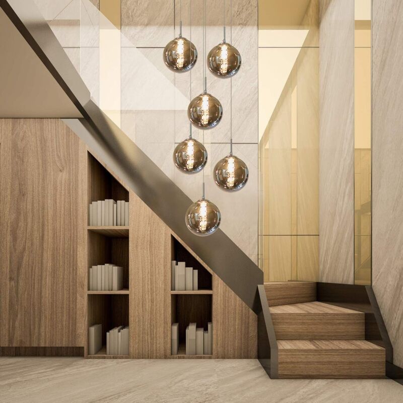 foto del prodotto gbly lampada a sospensione per tavolo da pranzo, altezza regolabile, lampadario, luce a sospensione, 6 fiamme in vetro grigio, lampada da cucina,