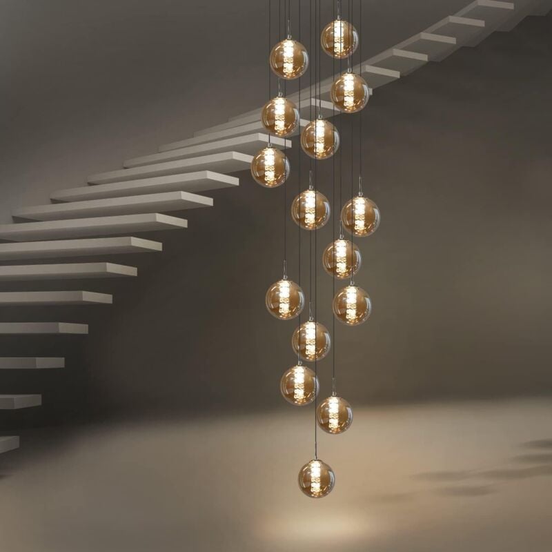 foto del prodotto gbly lampada a sospensione tavolo da pranzo lampada a sospensione scala moderna altezza regolabile lampadario 15 lampadine in vetro lampada da